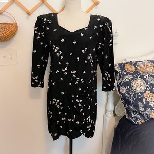 Vintage Black Floral Mini Dress Size 6